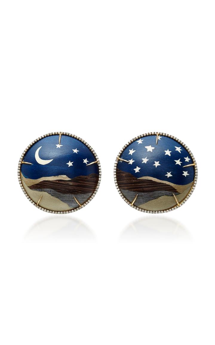 Silvia Furmanovich Marquetry Moon & Star Earrings