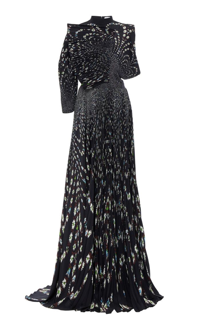 Givenchy Asymmetric Floral-print Pleated Silk Gown