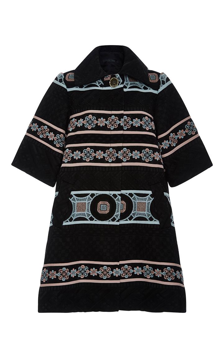 Elie Saab Striped Flower Macram Swing Coat