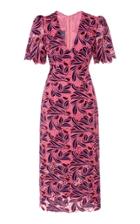 Monique Lhuillier V-neck Crochet Lace Dress With Ruched Sleeve