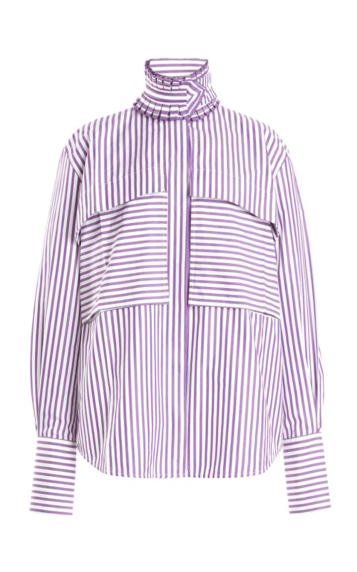 Moda Operandi Victoria Beckham Removable Ruffle-trimmed Collar Striped Poplin Shirt