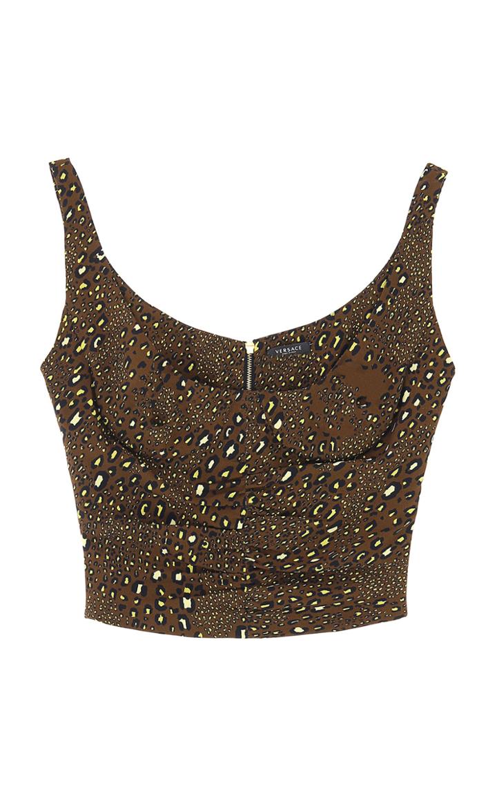 Moda Operandi Versace Ruched Leopard Georgette Crop Top