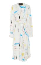 Cdric Charlier Abstract-print Belted Satin Midi Dress