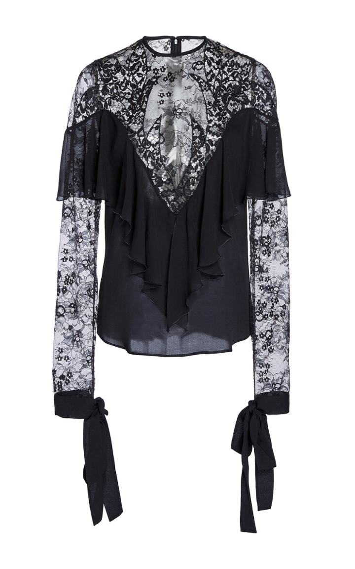 Elie Saab Crepe And Lace Long Sleeve Top