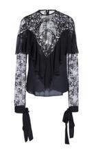 Elie Saab Crepe And Lace Long Sleeve Top