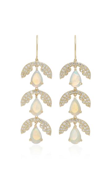 Ilana Ariel Three Drop Jasmine 14k Gold Opal And Diamond Earrings