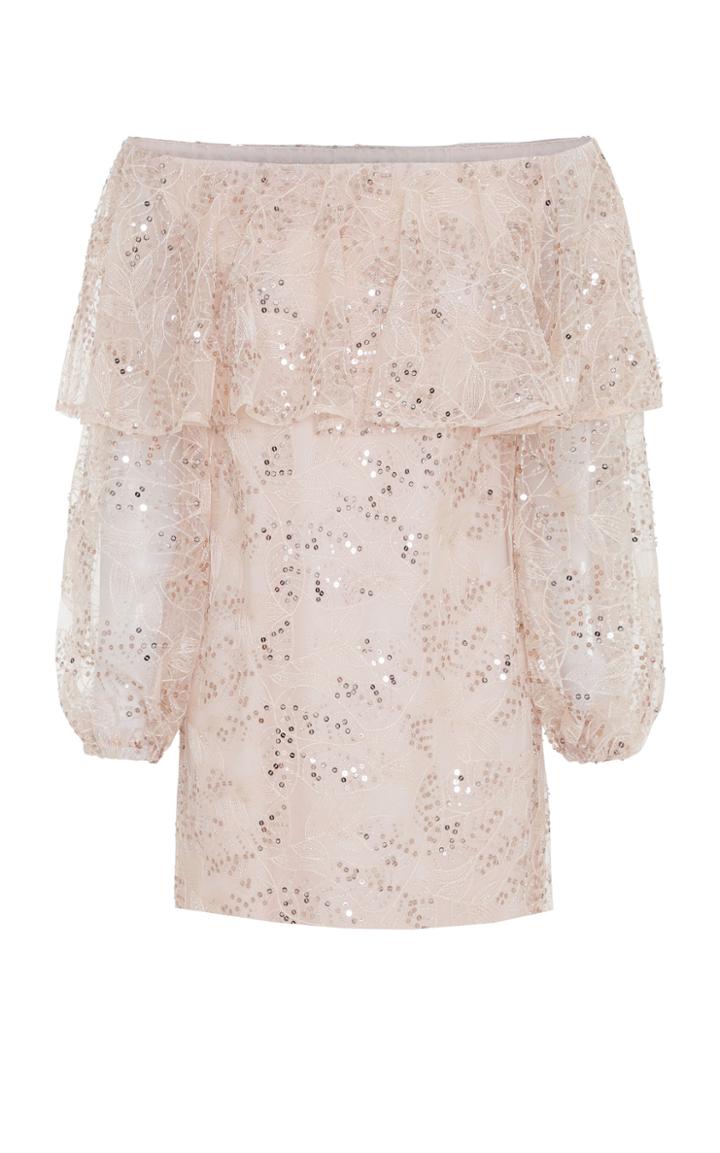 Rotate Off-shoulder Sequin-embellished Mini Dress