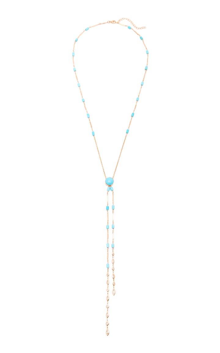 Jacquie Aiche 14k Rose Gold Diamond Turquoise Bolo Necklace