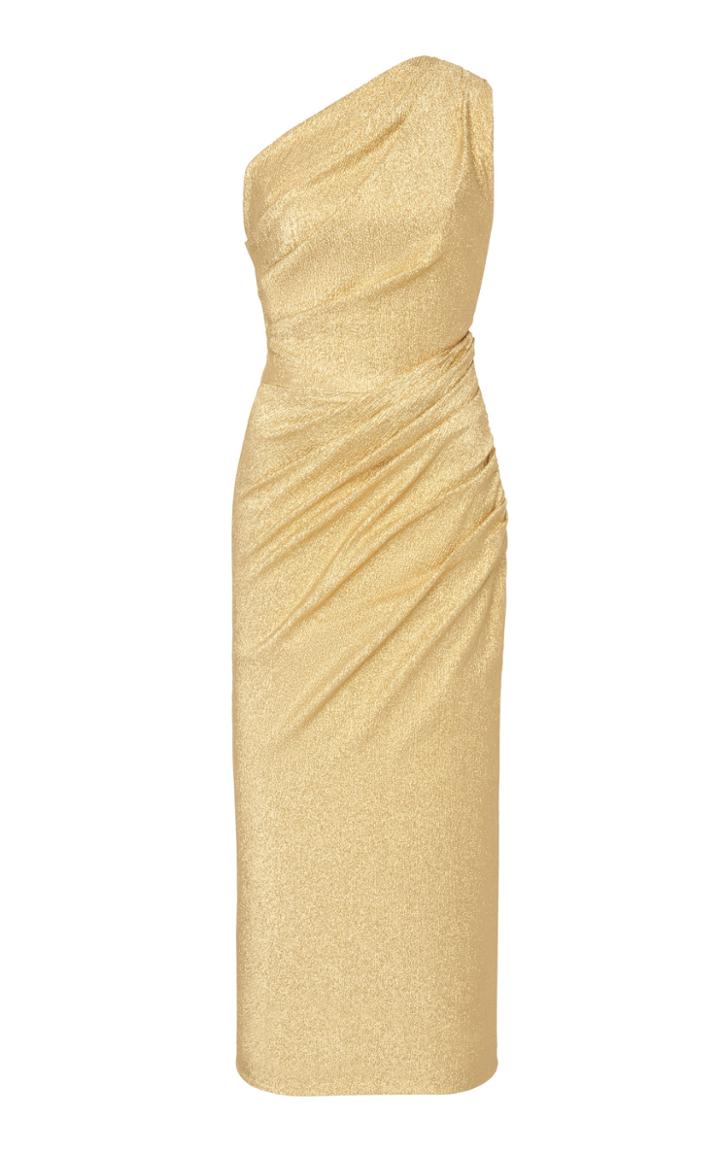 Dolce & Gabbana One-shoulder Ruched Silk-blend Lurex Midi Dress Size: