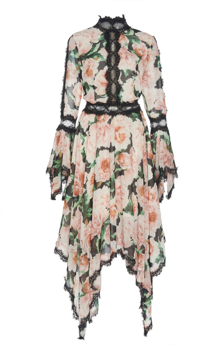 Costarellos Lace-trimmed Floral Georgette Midi Dress