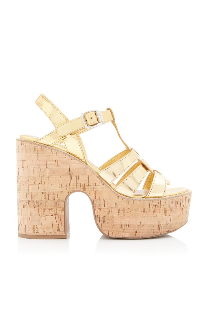 Miu Miu Metallic Leather Platform Sandals