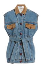 Moda Operandi Philosophy Di Lorenzo Serafini Belted Corduroy-trimmed Denim Vest