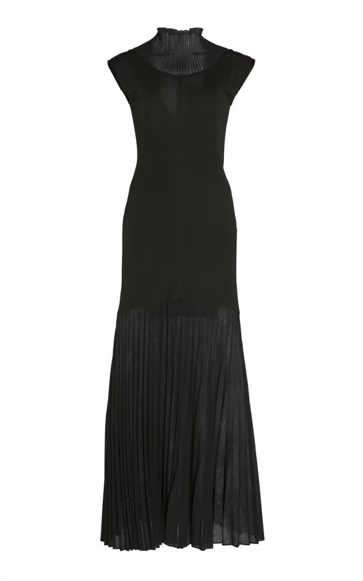 Victoria Beckham Cap Sleeve Crepe Jersey Plisse Midi Dress