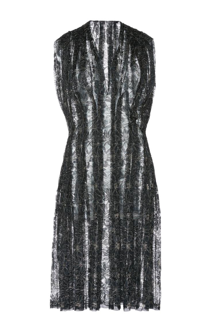 Paule Ka Lurex Floral Lace Pleated Dress
