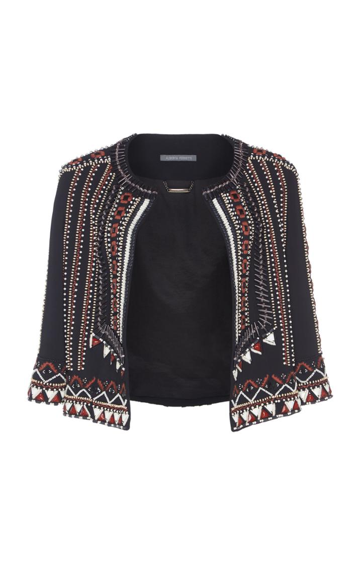 Alberta Ferretti Stretch Cady Embellished Cropped Jacket