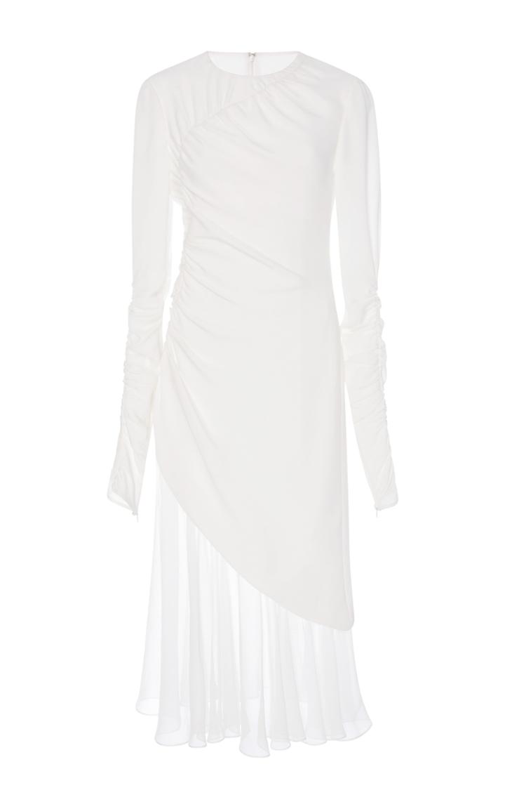 Prabal Gurung Long Sleeve Silk Dress With Ruching Detail