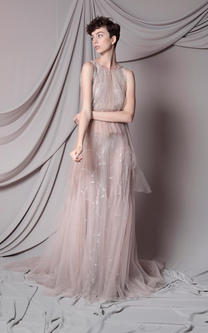 Moda Operandi Marco & Maria Embroidered Pleated Tulle Peplum Dress