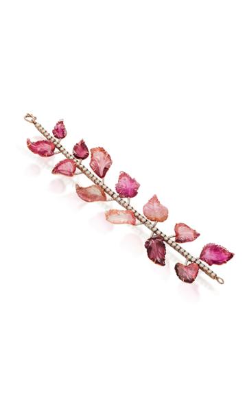 Irene Neuwirth One-of-a-kind 18k Gold Carved Pink Tourmaline Leaves Bracelet