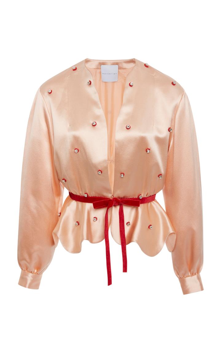 Markarian Ankh Satin Beaded Peplum Top