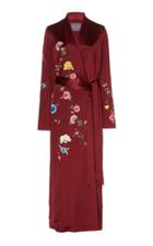 Monique Lhuillier Embroidered Crepe Wrap Dress W/ Self-belt