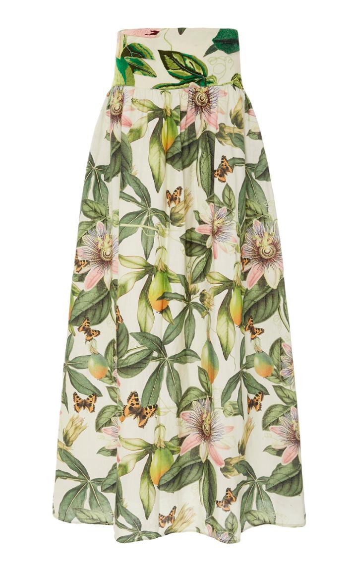 Agua By Agua Bendita Tropical Painted Linen Maxi Skirt