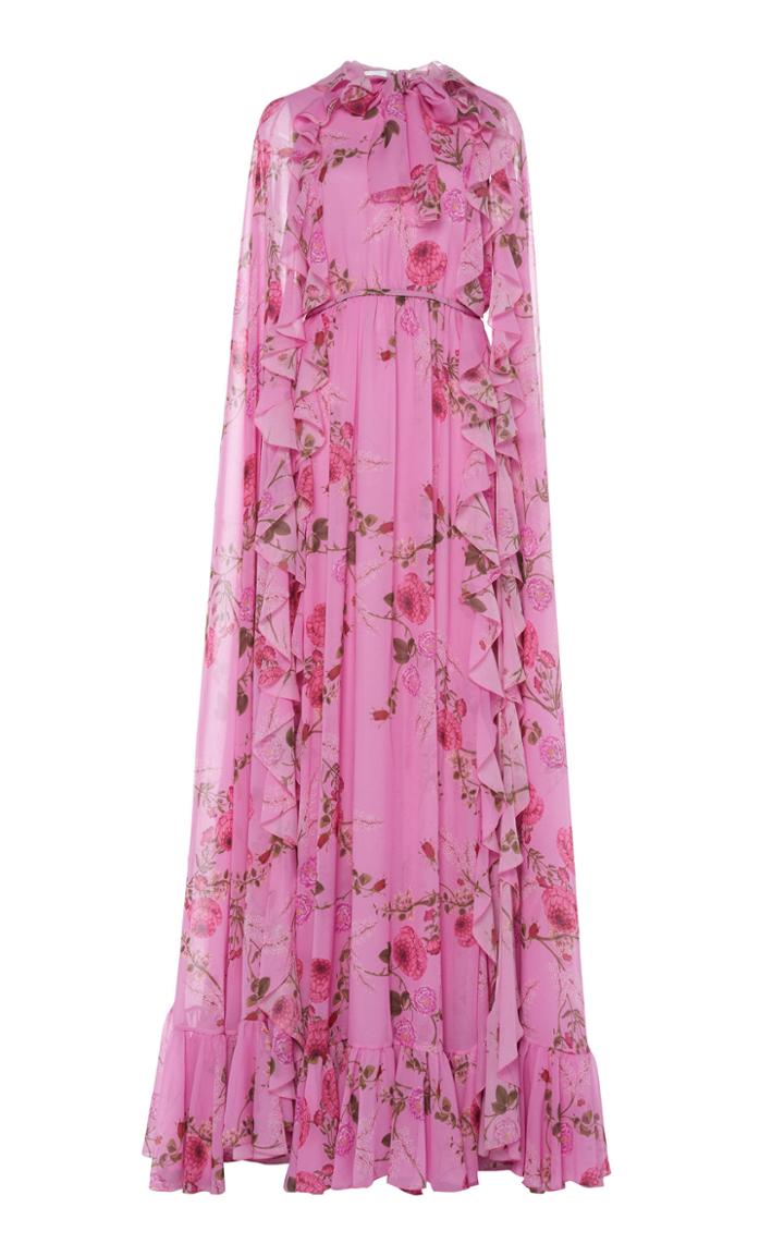 Giambattista Valli Floral Printed Silk Cape Gown