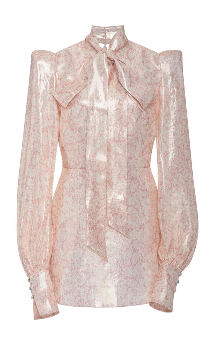 The Vampire's Wife Luna Pussy-bow Metallic Silk-blend Mini Dress