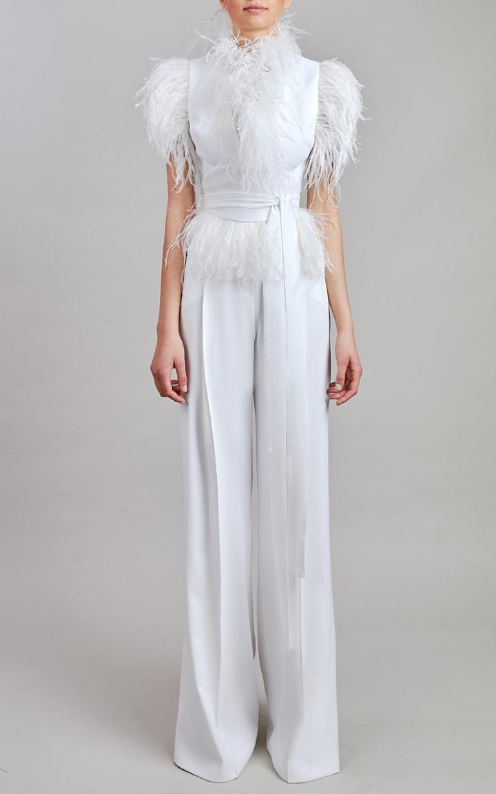 Moda Operandi Elie Saab Crepe And Feather Jumpsuit