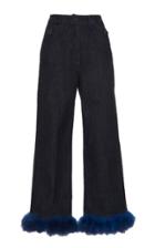 Blumarine Straight Leg Feather Trim Jean