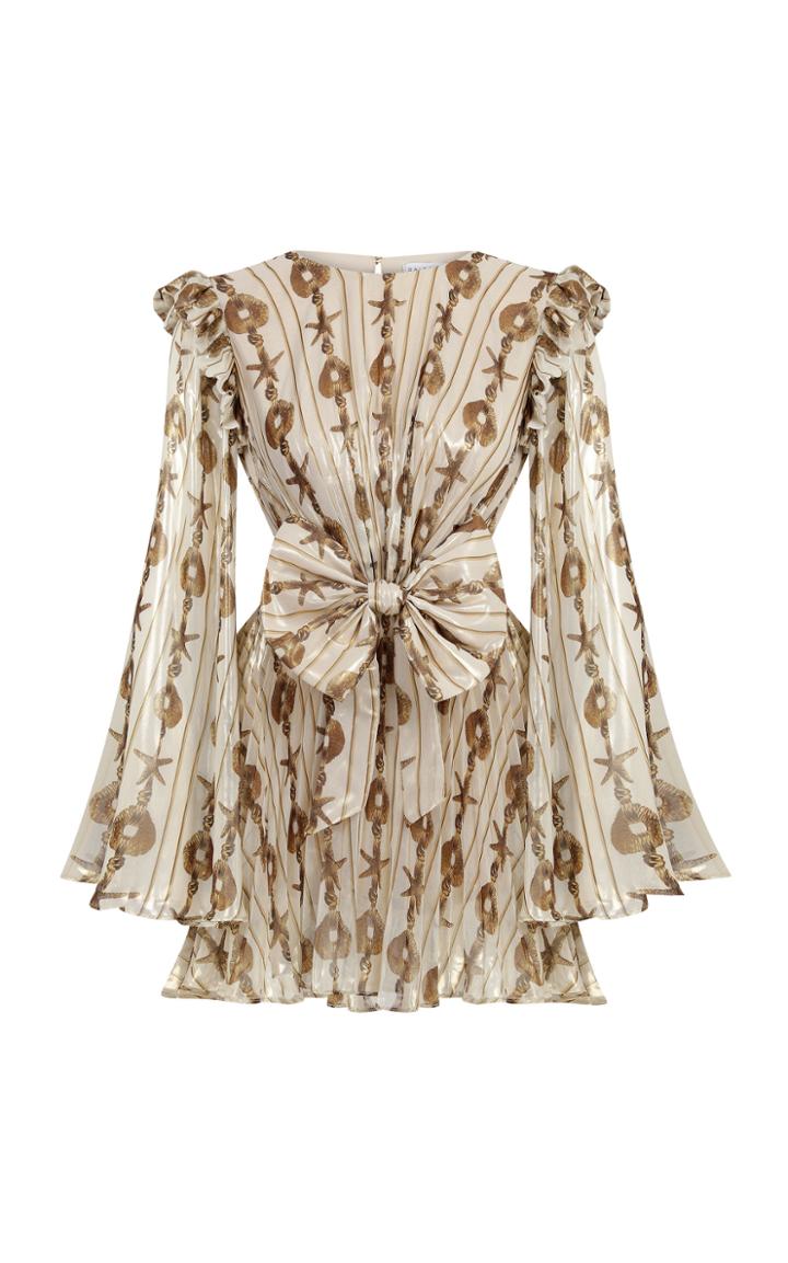 Moda Operandi Raisa Vanessa Shiny Chiffon Mini Dress Ribbon Detail