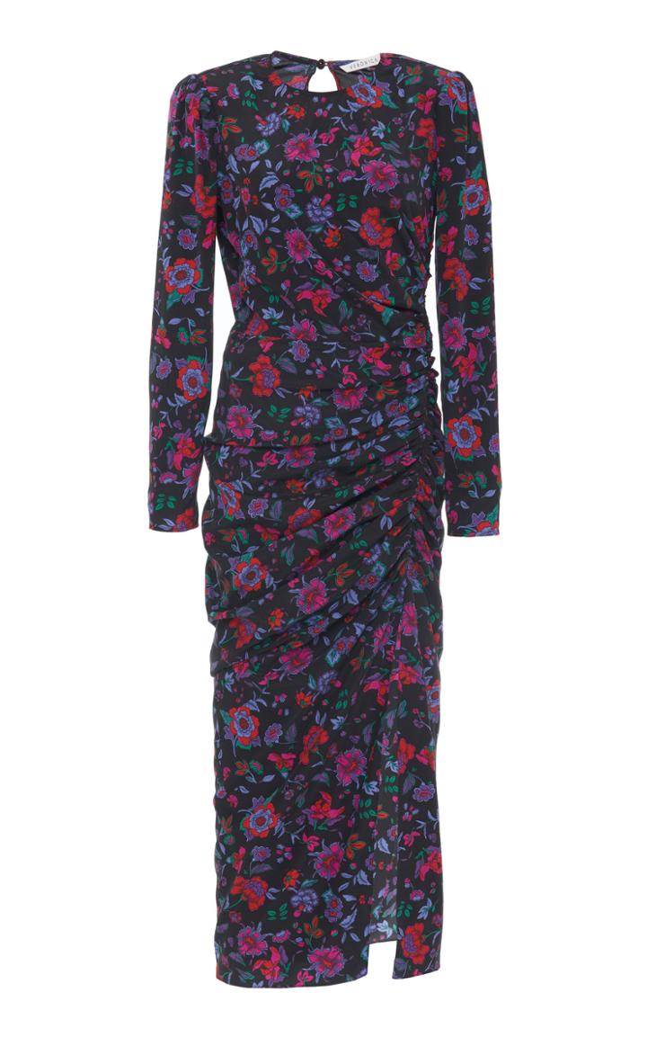 Veronica Beard Selena Ruched Woodland-print Silk-blend Midi Dress