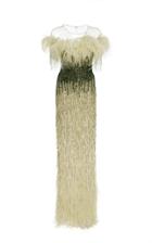 Pamella Roland Ostrich Feather Embellished Sequin Gown