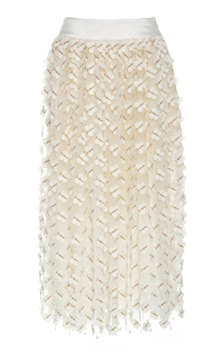 Soonil Aspi Petal Applique Silk Chiffon Midi Skirt