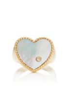 Yvonne Leon 9k Gold Diamond And Mother Of Pearl Signet Ring