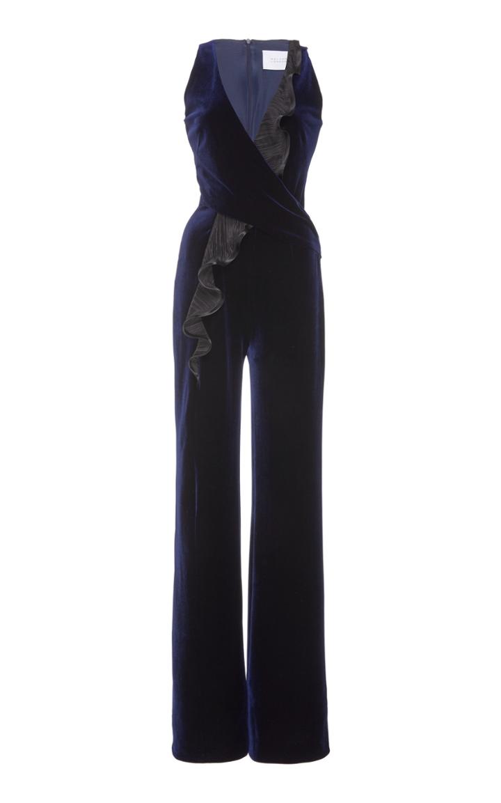 Galvan Pirouette Ruffle-accented Velvet Jumpsuit