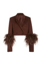 Moda Operandi Sally Lapointe Feather-accented Textured Wool Cropped Blazer