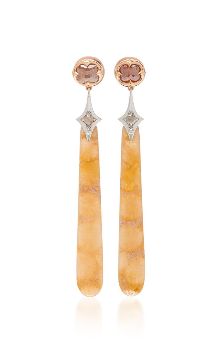 Parulina 18k White And Rose Gold Fossilized Coral And Multi-stone Earrings
