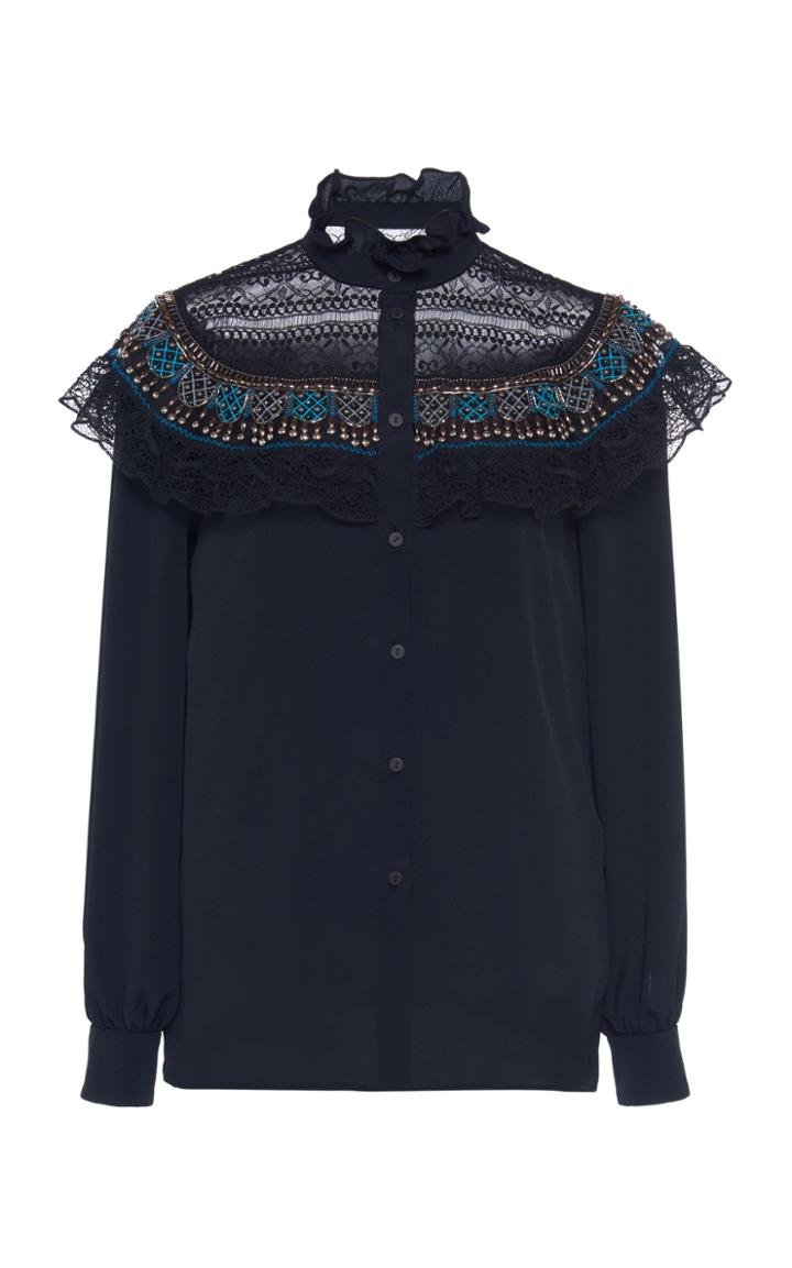 Moda Operandi Alberta Ferretti Embroidered Crepe De Chine Top