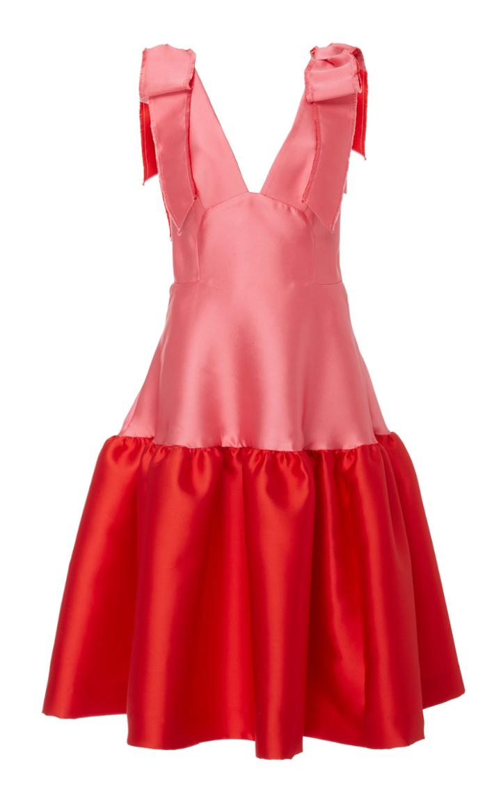 Lela Rose Color-blocked Duchess Satin Peplum Dress