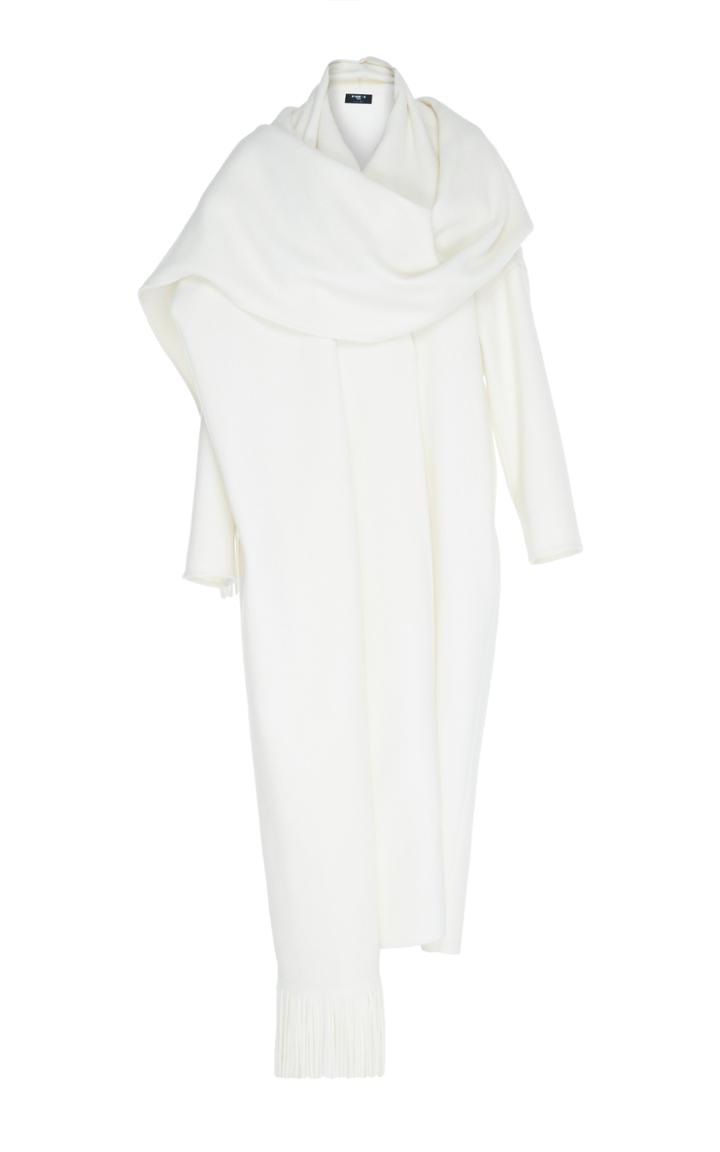 Paule Ka Double Faced Wool Coat With Fringe Scarf
