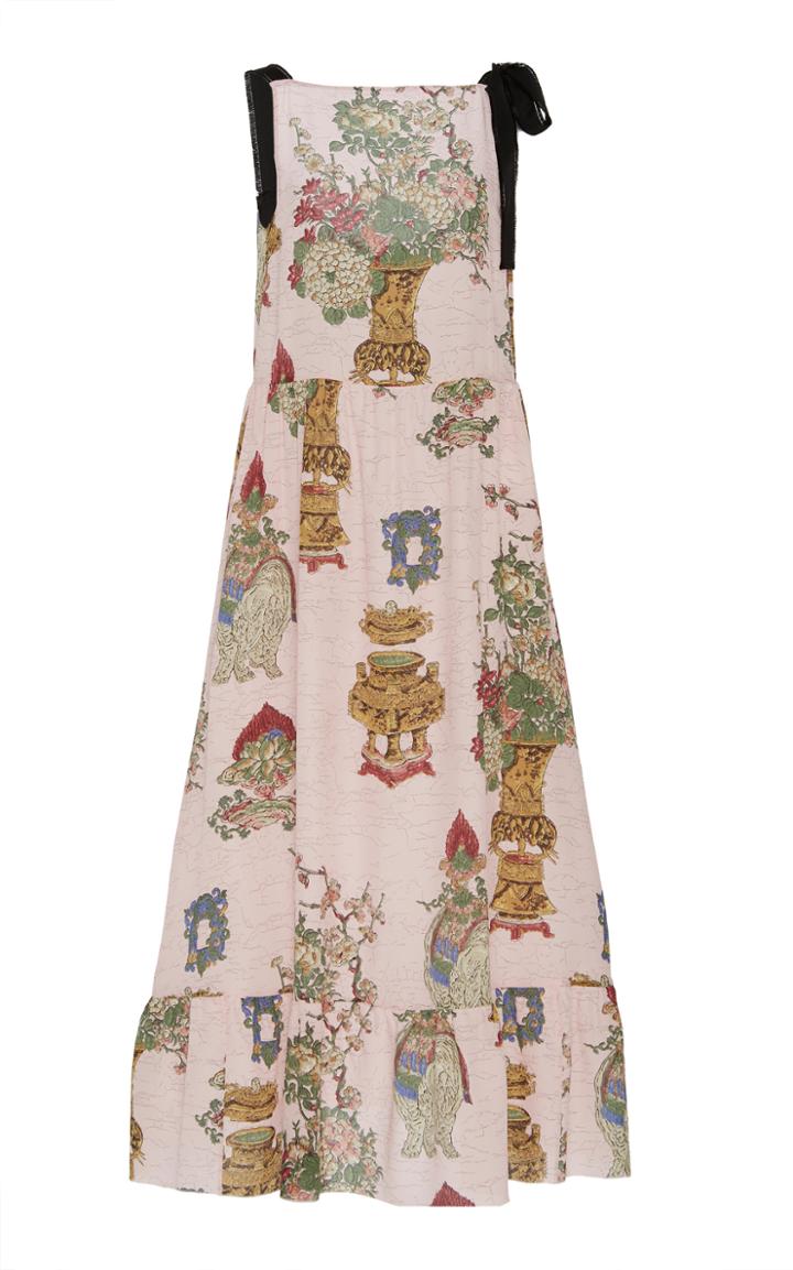Red Valentino Printed Ruffled Silk Dress