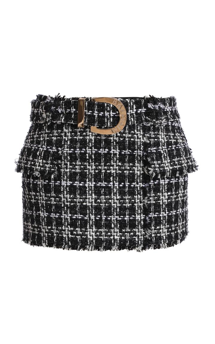 Balmain Buckled Tweed Mini Skirt