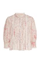 Loveshackfancy Tegan Cuffed Floral-print Silk Top