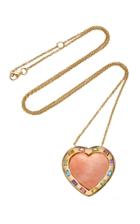 Brent Neale Large Puff Heart Coral Multi-stone Pendant 18k Gold Necklace