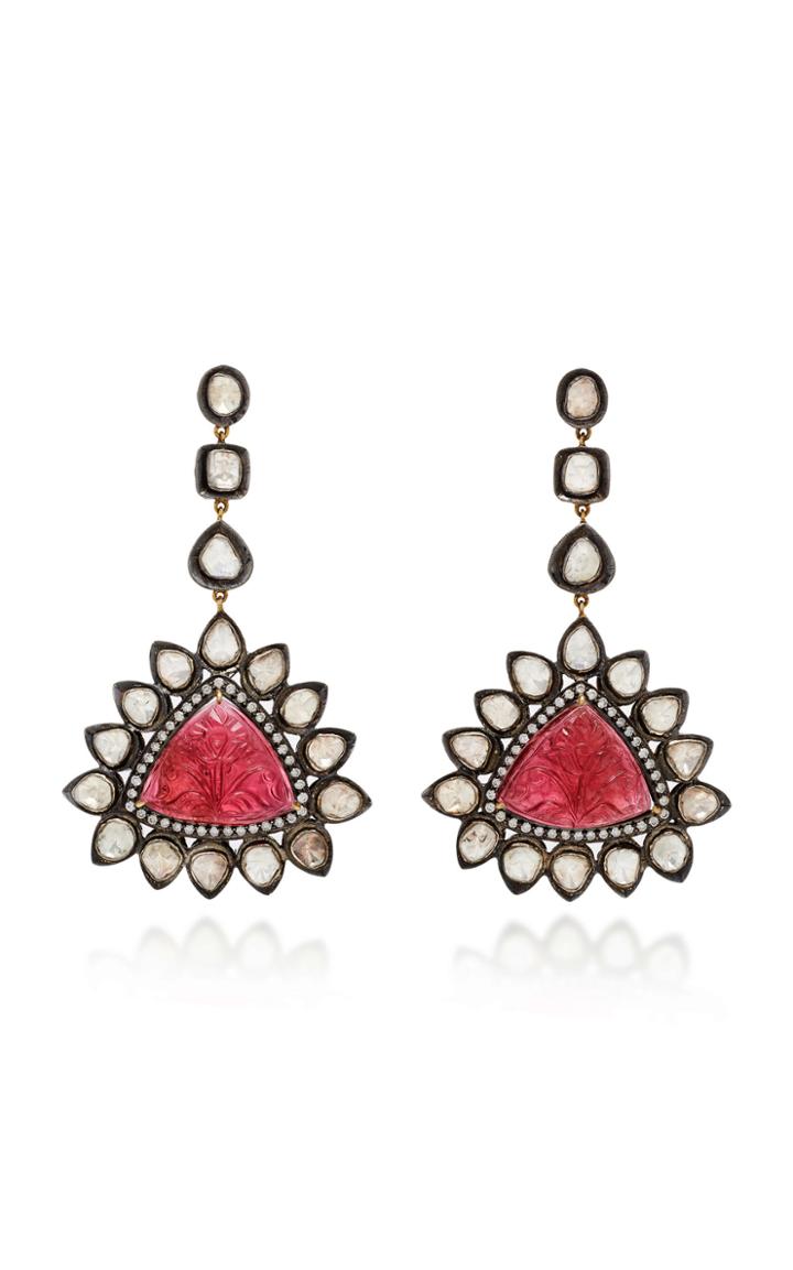 Amrapali 14k Gold Tourmaline And Diamond Earrings