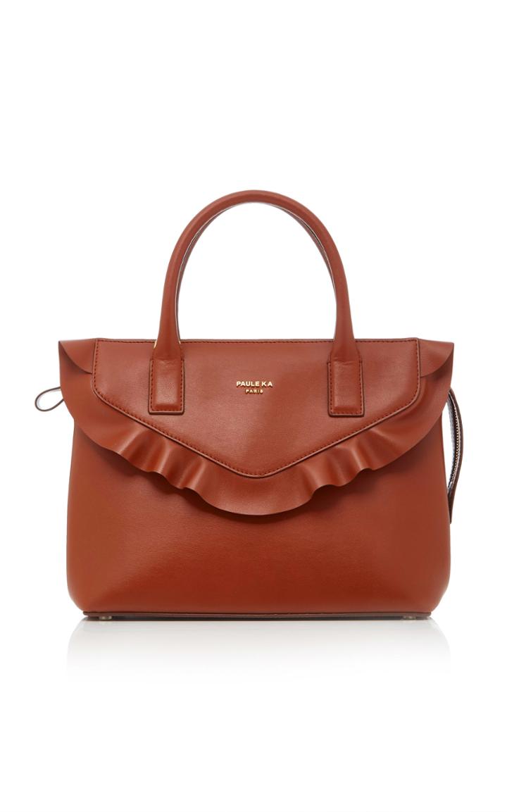 Paule Ka Brown Leather Bag With Scallop Detail