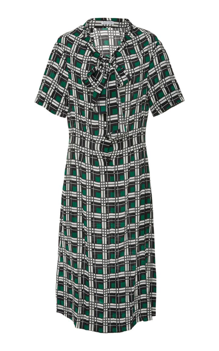Tomas Maier Grid Print Tie Neck Dress