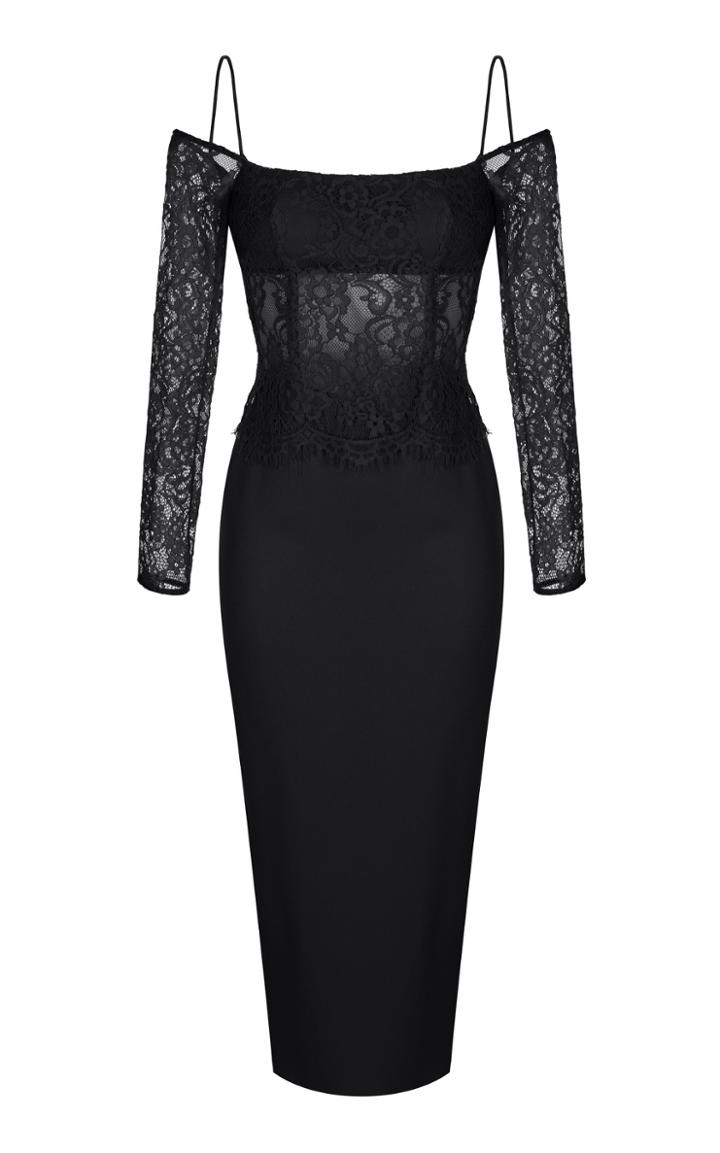 Rasario Cold-shoulder Lace And Crepe Midi Dress
