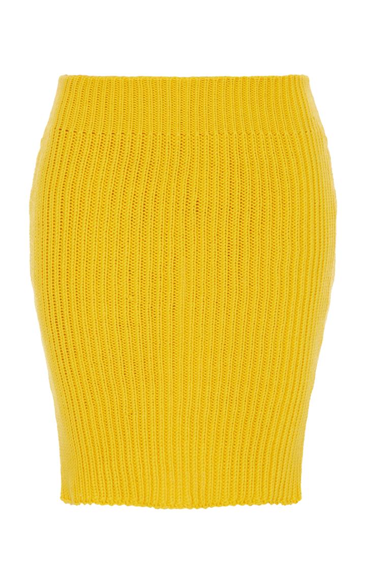 Nanna Van Blaaderen Yellow Ribbed Knit Mini Skirt