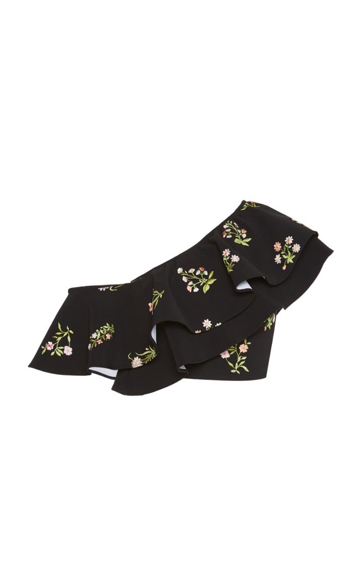 Giambattista Valli Ruffled Floral One-shoulder Top